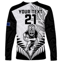Custom New Zealand Rugby Long Sleeve Shirt Proud Aoteroa Stylised Maori Koru - Wonder Print Shop