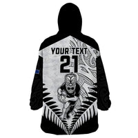Custom New Zealand Rugby Wearable Blanket Hoodie Proud Aoteroa Stylised Maori Koru - Wonder Print Shop