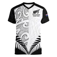 Custom New Zealand Rugby Women V Neck T Shirt Proud Aoteroa Stylised Maori Koru - Wonder Print Shop