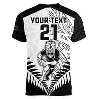 Custom New Zealand Rugby Women V Neck T Shirt Proud Aoteroa Stylised Maori Koru - Wonder Print Shop