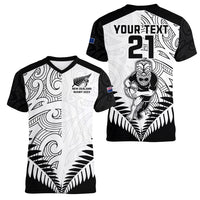 Custom New Zealand Rugby Women V Neck T Shirt Proud Aoteroa Stylised Maori Koru - Wonder Print Shop
