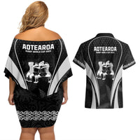 New Zealand Aotearoa Rugby Couples Matching Off Shoulder Short Dress and Hawaiian Shirt Haka Dance Mixed Silver Fern Sporty Style LT9 - Wonder Print Shop