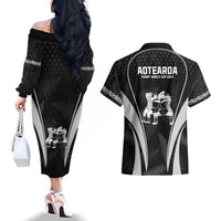 New Zealand Aotearoa Rugby Couples Matching Off The Shoulder Long Sleeve Dress and Hawaiian Shirt Haka Dance Mixed Silver Fern Sporty Style LT9 - Wonder Print Shop