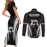New Zealand Aotearoa Rugby Couples Matching Short Sleeve Bodycon Dress and Long Sleeve Button Shirt Haka Dance Mixed Silver Fern Sporty Style LT9 - Wonder Print Shop