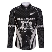 New Zealand Aotearoa Rugby Family Matching Long Sleeve Bodycon Dress and Hawaiian Shirt Haka Dance Mixed Silver Fern Sporty Style LT9 - Wonder Print Shop