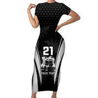 Custom New Zealand Aotearoa Rugby Short Sleeve Bodycon Dress Haka Dance Mixed Silver Fern Sporty Style - Wonder Print Shop