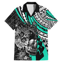 Personalised Polynesia Skull Family Matching Mermaid Dress and Hawaiian Shirt Tattoo In The Style Of Maori With Marine Life Aqua LT9 - Wonder Print Shop