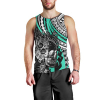 Personalised Polynesia Skull Men Tank Top Tattoo In The Style Of Maori With Marine Life Aqua - Wonder Print Shop