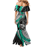 Personalised Polynesia Skull Mermaid Dress Tattoo In The Style Of Maori With Marine Life Aqua - Wonder Print Shop