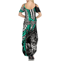 Personalised Polynesia Skull Summer Maxi Dress Tattoo In The Style Of Maori With Marine Life Aqua - Wonder Print Shop