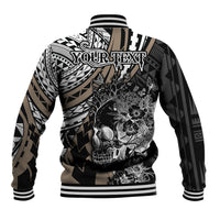 Personalised Polynesia Skull Baseball Jacket Tattoo In The Style Of Maori With Marine Life Gold LT9 - Wonder Print Shop