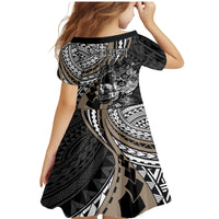 Personalised Polynesia Skull Family Matching Mermaid Dress and Hawaiian Shirt Tattoo In The Style Of Maori With Marine Life Gold LT9 - Wonder Print Shop