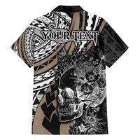 Personalised Polynesia Skull Family Matching Puletasi Dress and Hawaiian Shirt Tattoo In The Style Of Maori With Marine Life Gold - Wonder Print Shop
