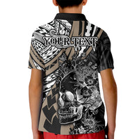 Personalised Polynesia Skull Kid Polo Shirt Tattoo In The Style Of Maori With Marine Life Gold - Wonder Print Shop