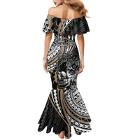 Personalised Polynesia Skull Mermaid Dress Tattoo In The Style Of Maori With Marine Life Gold - Wonder Print Shop