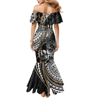 Personalised Polynesia Skull Mermaid Dress Tattoo In The Style Of Maori With Marine Life Gold - Wonder Print Shop
