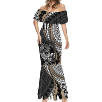 Personalised Polynesia Skull Mermaid Dress Tattoo In The Style Of Maori With Marine Life Gold - Wonder Print Shop