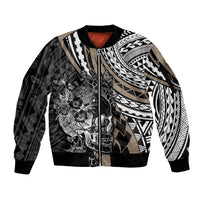 Personalised Polynesia Skull Sleeve Zip Bomber Jacket Tattoo In The Style Of Maori With Marine Life Gold - Wonder Print Shop