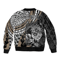 Personalised Polynesia Skull Sleeve Zip Bomber Jacket Tattoo In The Style Of Maori With Marine Life Gold - Wonder Print Shop