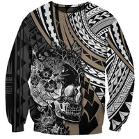 Personalised Polynesia Skull Sweatshirt Tattoo In The Style Of Maori With Marine Life Gold - Wonder Print Shop