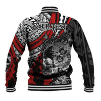Personalised Polynesia Skull Baseball Jacket Tattoo In The Style Of Maori With Marine Life Red LT9 - Wonder Print Shop