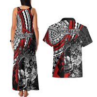 Personalised Polynesia Skull Couples Matching Tank Maxi Dress and Hawaiian Shirt Tattoo In The Style Of Maori With Marine Life Red LT9 - Wonder Print Shop
