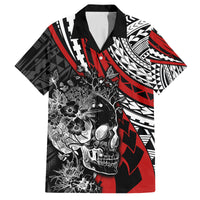 Personalised Polynesia Skull Family Matching Long Sleeve Bodycon Dress and Hawaiian Shirt Tattoo In The Style Of Maori With Marine Life Red LT9 - Wonder Print Shop