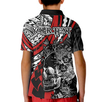 Personalised Polynesia Skull Kid Polo Shirt Tattoo In The Style Of Maori With Marine Life Red - Wonder Print Shop