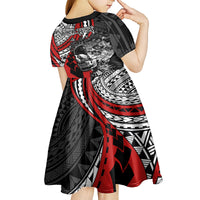 Personalised Polynesia Skull Kid Short Sleeve Dress Tattoo In The Style Of Maori With Marine Life Red - Wonder Print Shop