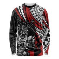 Personalised Polynesia Skull Long Sleeve Shirt Tattoo In The Style Of Maori With Marine Life Red - Wonder Print Shop