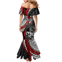 Personalised Polynesia Skull Mermaid Dress Tattoo In The Style Of Maori With Marine Life Red - Wonder Print Shop