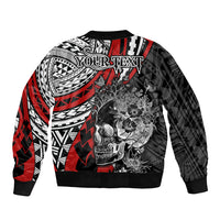 Personalised Polynesia Skull Sleeve Zip Bomber Jacket Tattoo In The Style Of Maori With Marine Life Red - Wonder Print Shop
