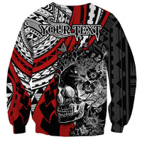 Personalised Polynesia Skull Sweatshirt Tattoo In The Style Of Maori With Marine Life Red - Wonder Print Shop