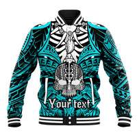 Personalised Polynesia Skull Baseball Jacket With Boars Tusk Aqua Arty Vibe LT9 - Wonder Print Shop