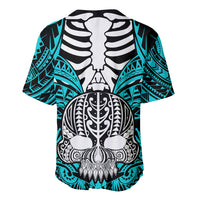 Personalised Polynesia Skull Baseball Jersey With Boars Tusk Aqua Arty Vibe LT9 - Wonder Print Shop