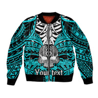 Personalised Polynesia Skull Bomber Jacket With Boars Tusk Aqua Arty Vibe LT9 - Wonder Print Shop