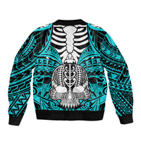 Personalised Polynesia Skull Bomber Jacket With Boars Tusk Aqua Arty Vibe LT9 - Wonder Print Shop