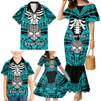 Personalised Polynesia Skull Family Matching Mermaid Dress and Hawaiian Shirt With Boars Tusk Aqua Arty Vibe LT9 - Wonder Print Shop