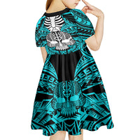 Personalised Polynesia Skull Kid Short Sleeve Dress With Boars Tusk Aqua Arty Vibe - Wonder Print Shop
