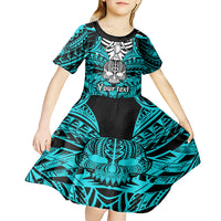 Personalised Polynesia Skull Kid Short Sleeve Dress With Boars Tusk Aqua Arty Vibe - Wonder Print Shop
