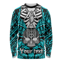 Personalised Polynesia Skull Long Sleeve Shirt With Boars Tusk Aqua Arty Vibe - Wonder Print Shop
