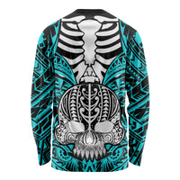 Personalised Polynesia Skull Long Sleeve Shirt With Boars Tusk Aqua Arty Vibe - Wonder Print Shop