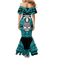 Personalised Polynesia Skull Mermaid Dress With Boars Tusk Aqua Arty Vibe - Wonder Print Shop