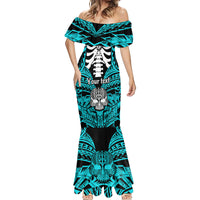 Personalised Polynesia Skull Mermaid Dress With Boars Tusk Aqua Arty Vibe - Wonder Print Shop