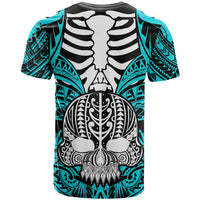 Personalised Polynesia Skull T Shirt With Boars Tusk Aqua Arty Vibe - Wonder Print Shop