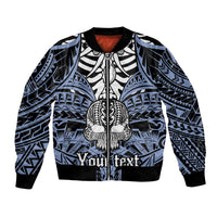 Personalised Polynesia Skull Bomber Jacket With Boars Tusk Blue Arty Vibe LT9 - Wonder Print Shop