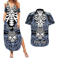 Personalised Polynesia Skull Couples Matching Summer Maxi Dress and Hawaiian Shirt With Boars Tusk Blue Arty Vibe LT9 - Wonder Print Shop
