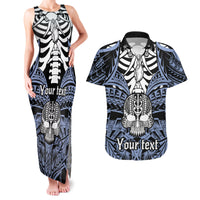 Personalised Polynesia Skull Couples Matching Tank Maxi Dress and Hawaiian Shirt With Boars Tusk Blue Arty Vibe LT9 - Wonder Print Shop