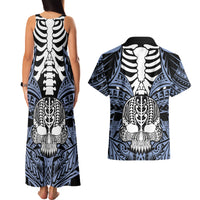 Personalised Polynesia Skull Couples Matching Tank Maxi Dress and Hawaiian Shirt With Boars Tusk Blue Arty Vibe LT9 - Wonder Print Shop