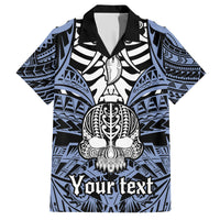 Personalised Polynesia Skull Family Matching Short Sleeve Bodycon Dress and Hawaiian Shirt With Boars Tusk Blue Arty Vibe - Wonder Print Shop